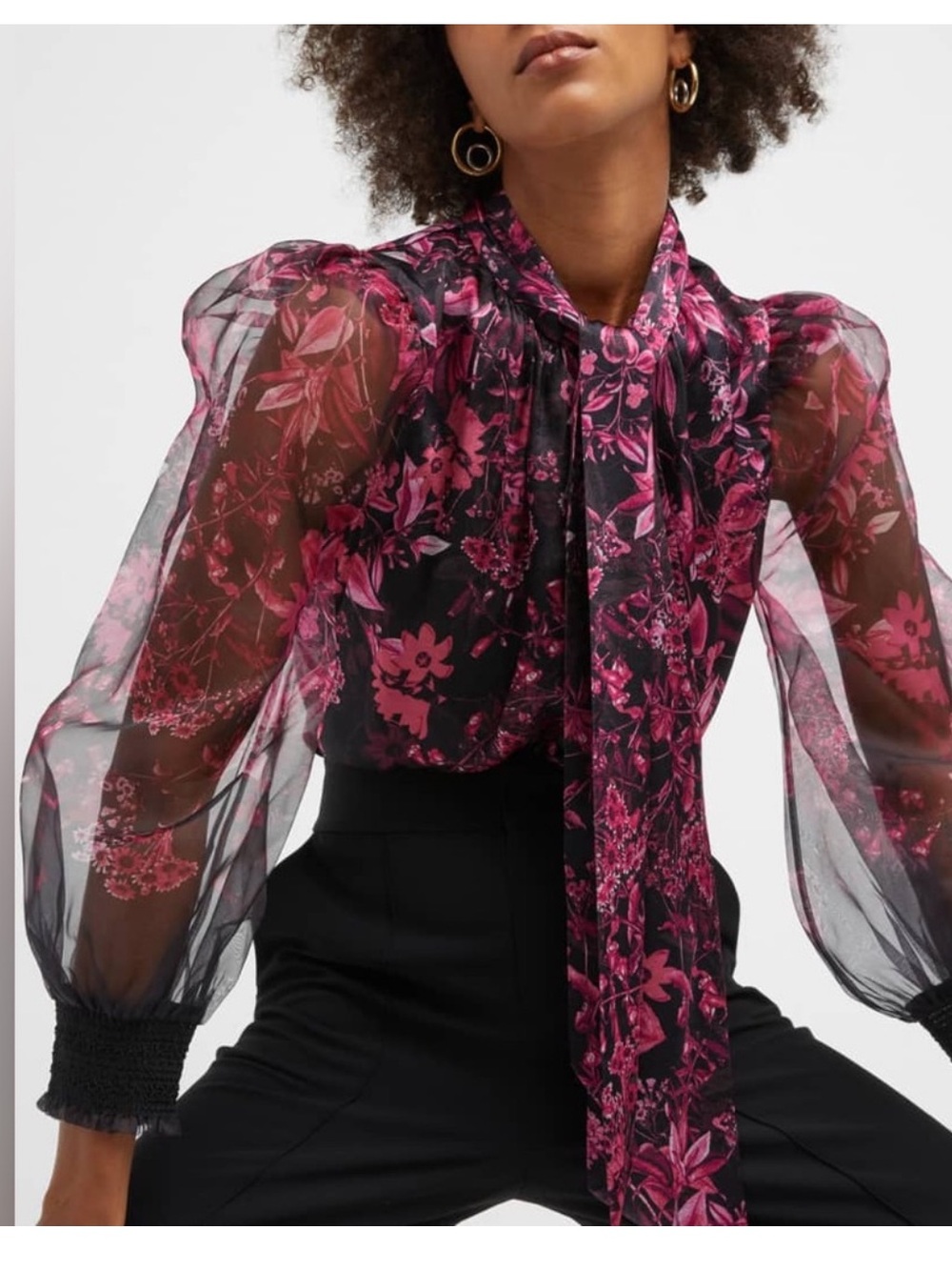 Alice + Olivia • Brentley Tie-Neck Blouson-Sleeve